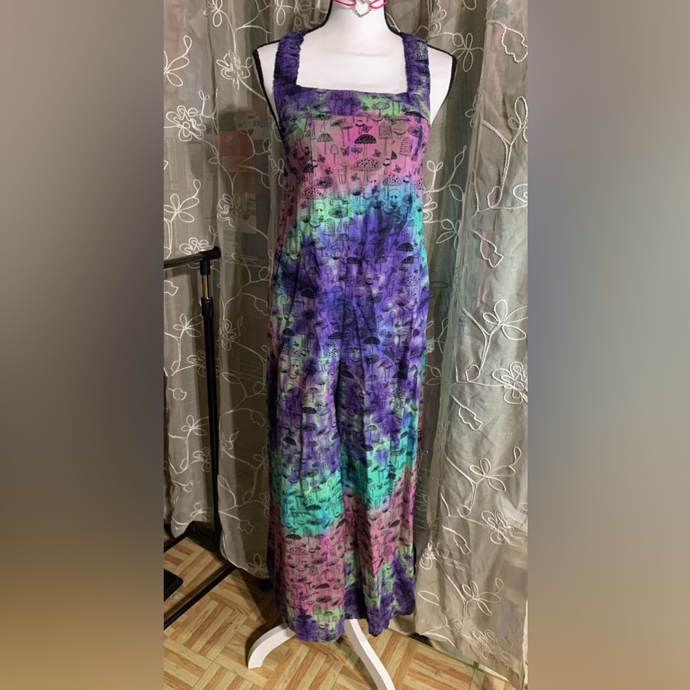 Kirat Mushroom Print Tie Dye Overalls